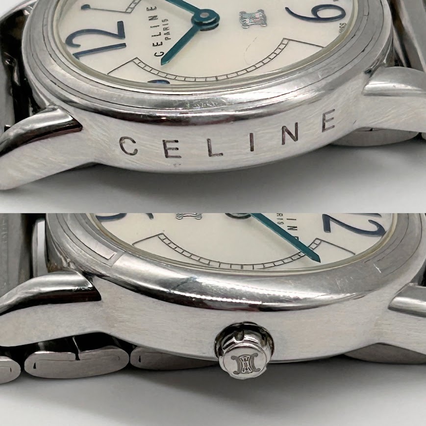 【Y-6】　CELINE　セリーヌ　レディース　腕時計　トリオンフ　SS　シェル文字盤　純正革ベルト付　動作未確認_画像6