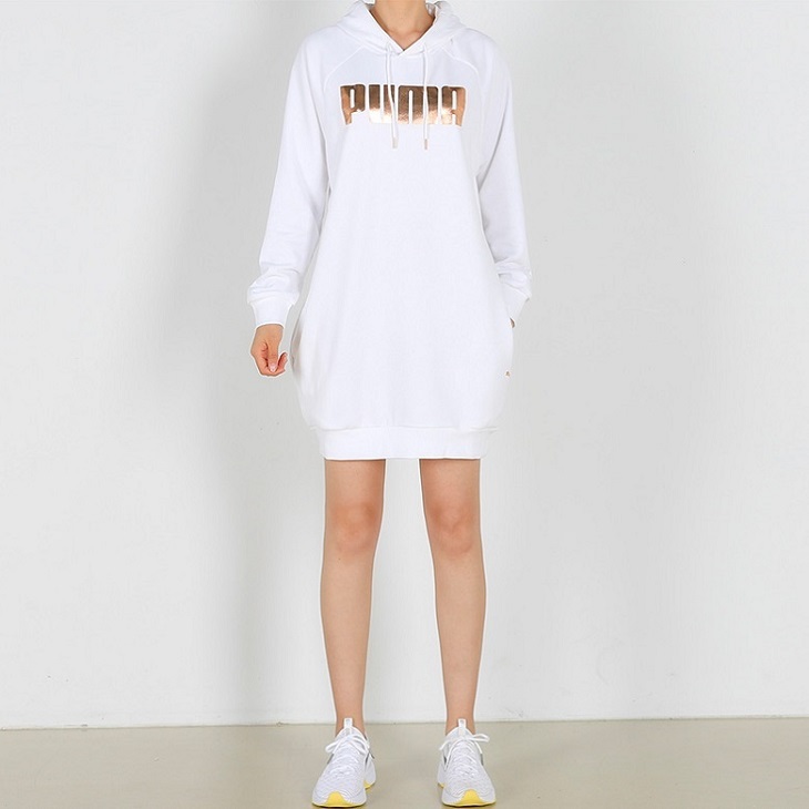  Puma Lady s metallic Logo f- dead dress US size S (M corresponding ) white pull over sweat tunic One-piece 