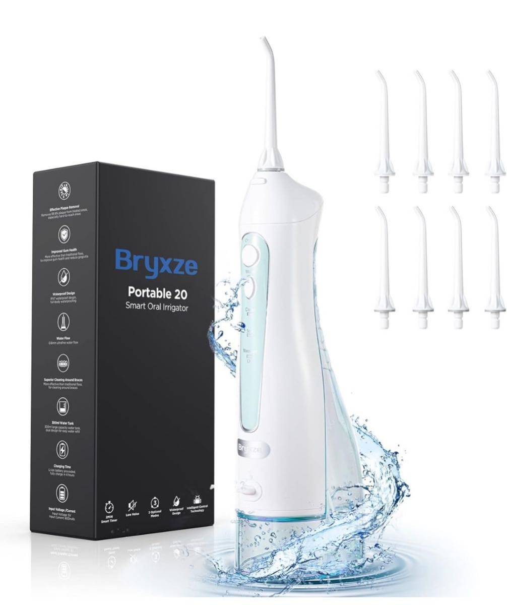 口腔洗浄器 Bryxze ジェットウォッシャー 替えノズル8本 3段階調整 300MLタンク ウォーターフロス USB充電式 口腔洗浄機_画像1