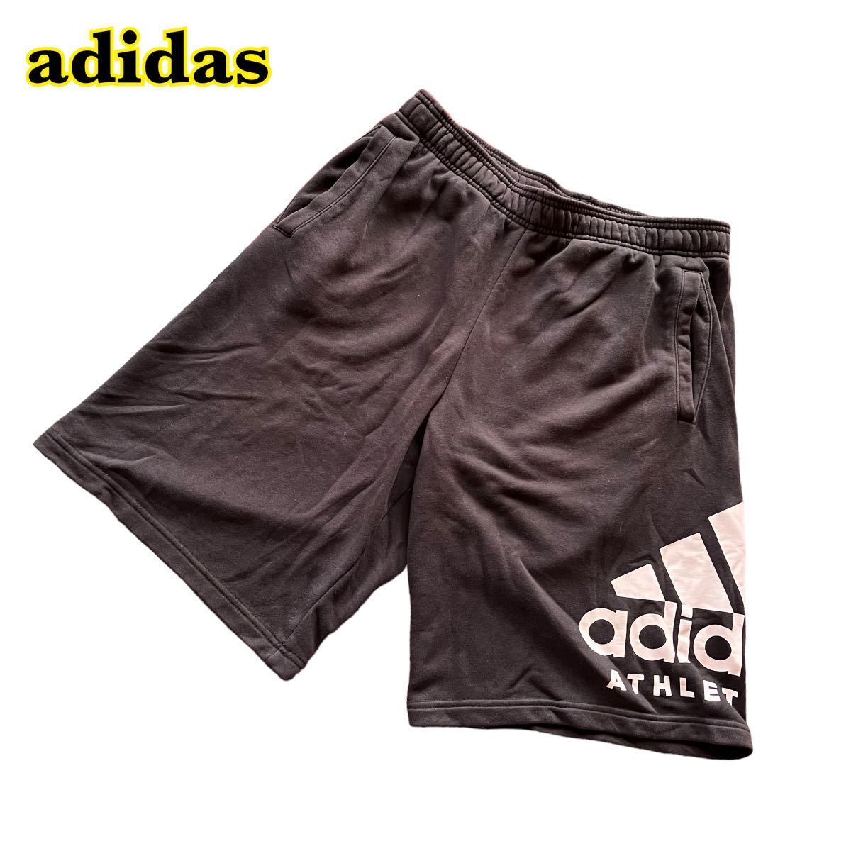 adidas アディダス　スウェット　ショートパンツ　ロゴプリント　黒　メンズ　XOサイズ　【AY1541】_画像1