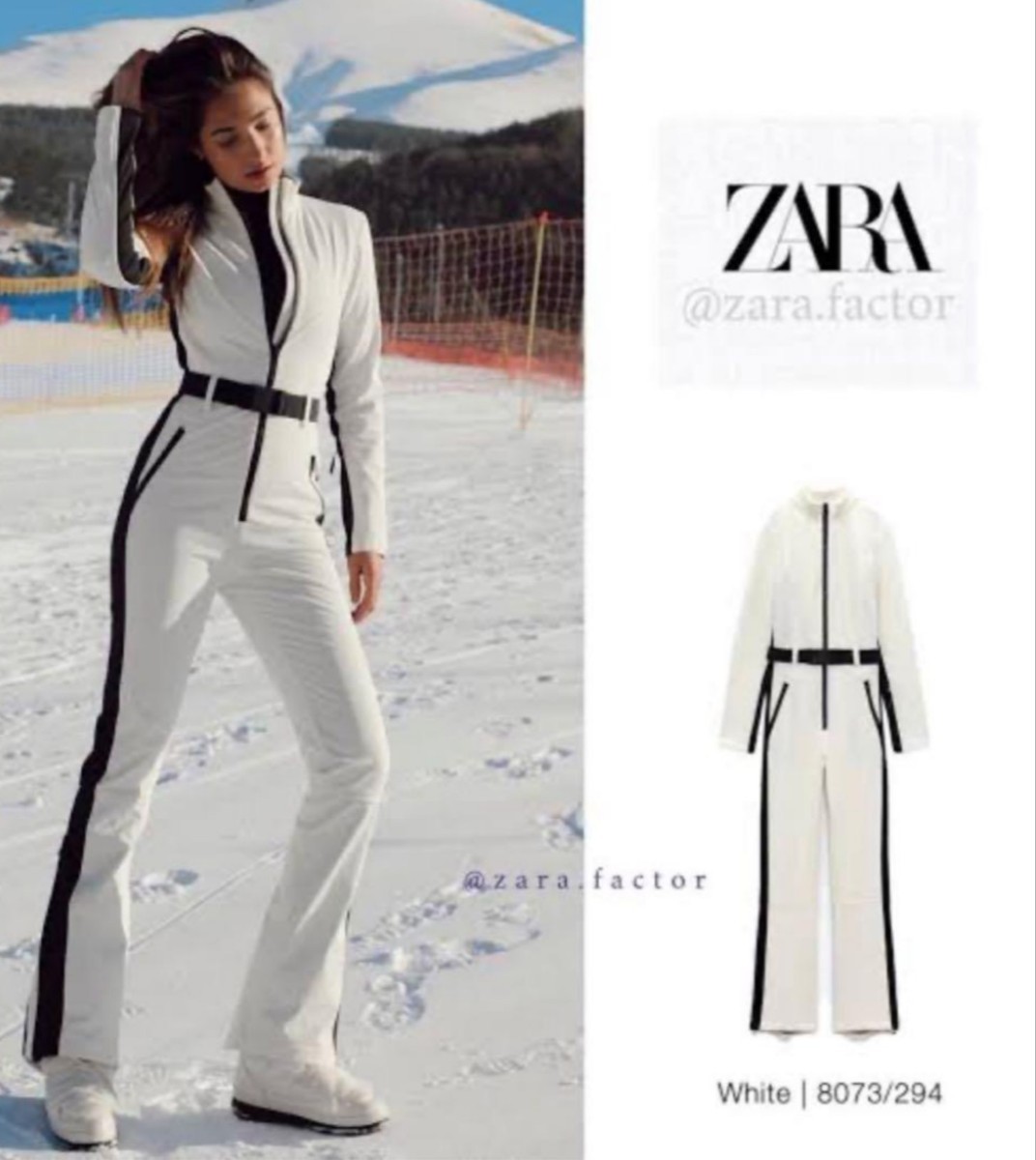 新品　未使用　タグ付き　ザラ　ZARA　スキーコレクション　S 36　ホワイト　ジャンプスーツ　sji collection 白　セットアップ　つなぎ