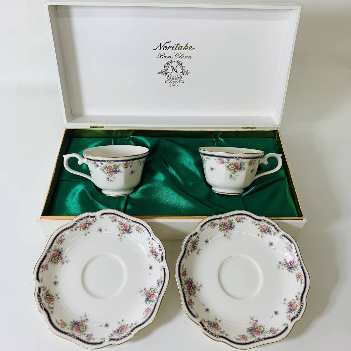 Noritake ノリタケ カップ＆ソーサー 2客セット 花柄 ボーンチャイナ※2400010306365_画像1