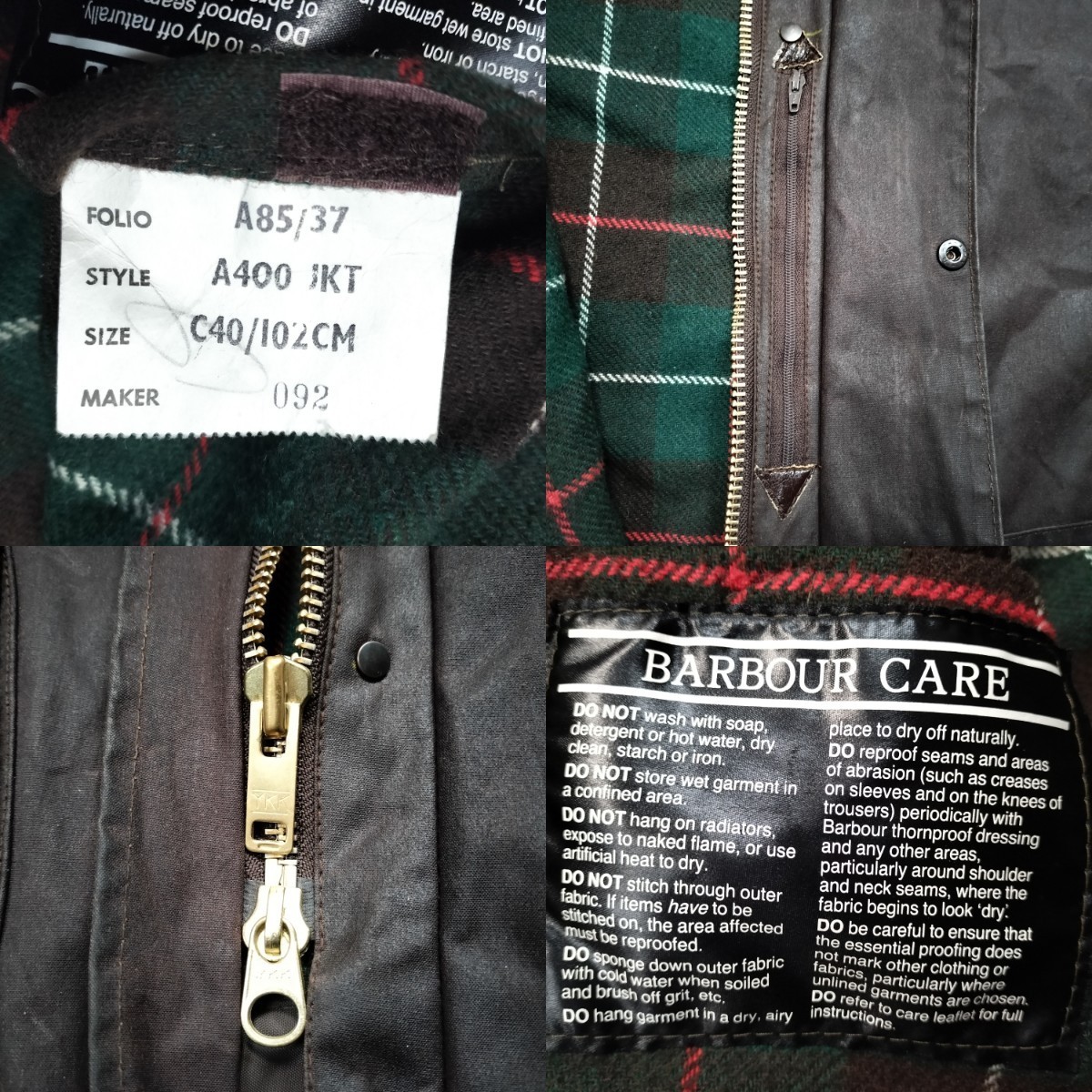 Mint 80s BARBOUR northumbria c40ラスティックブラウン　2ワラント YKK棒ジップ ビンテージ　バブアー　ノーザンブリア　  2クラウン