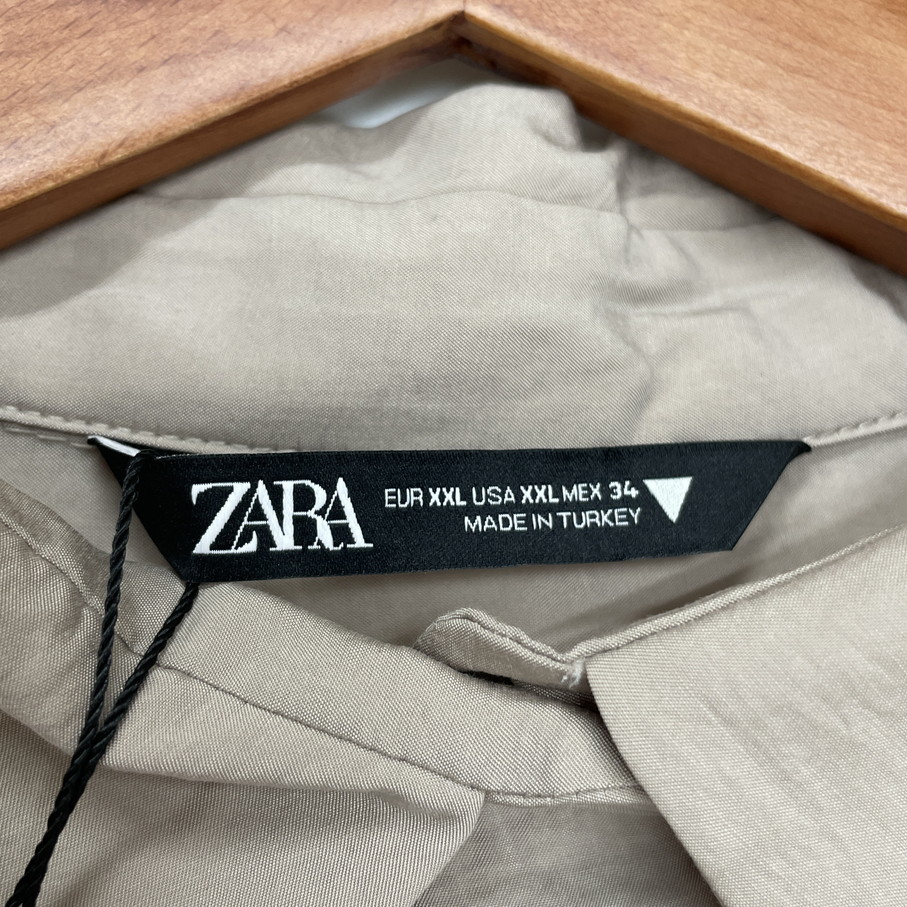 未使用品 /XXL/ ZARA ベージュ オーバーサイズ長袖ボタンカラーシャツ レディース タグ カジュアル トップス 通勤大人可愛い デイリー ザラ