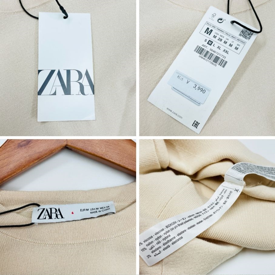 未使用品 /M/ ZARA アイボリー 長袖ニットセーター レディース タグ オフィスカジュアル トップス 通勤 大人可愛いゴールドボタン ザラ 