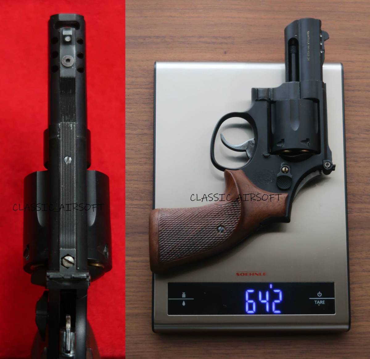 CARRY COMP！現状品 絶版 MGC製 S&W M586 HW .357MAGNUM キャリーコンプカスタム モデルガン！プロップシリンダー＆ヘレッツ木製グリップ_金属粉混入の高比重HW樹脂製の本体は約642g