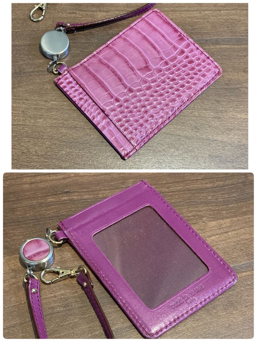 COMME CA DU MODE コムサデモード クロコ型押し リール付き パスケース