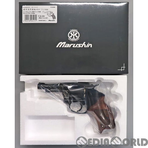 【新品】[MIL]マルシン工業 ガスリボルバー 6mmBB Xカート ポリスリボルバー 77ミリ銃身 マットブラックABS ハーフチェッカー木製グリップ_画像1