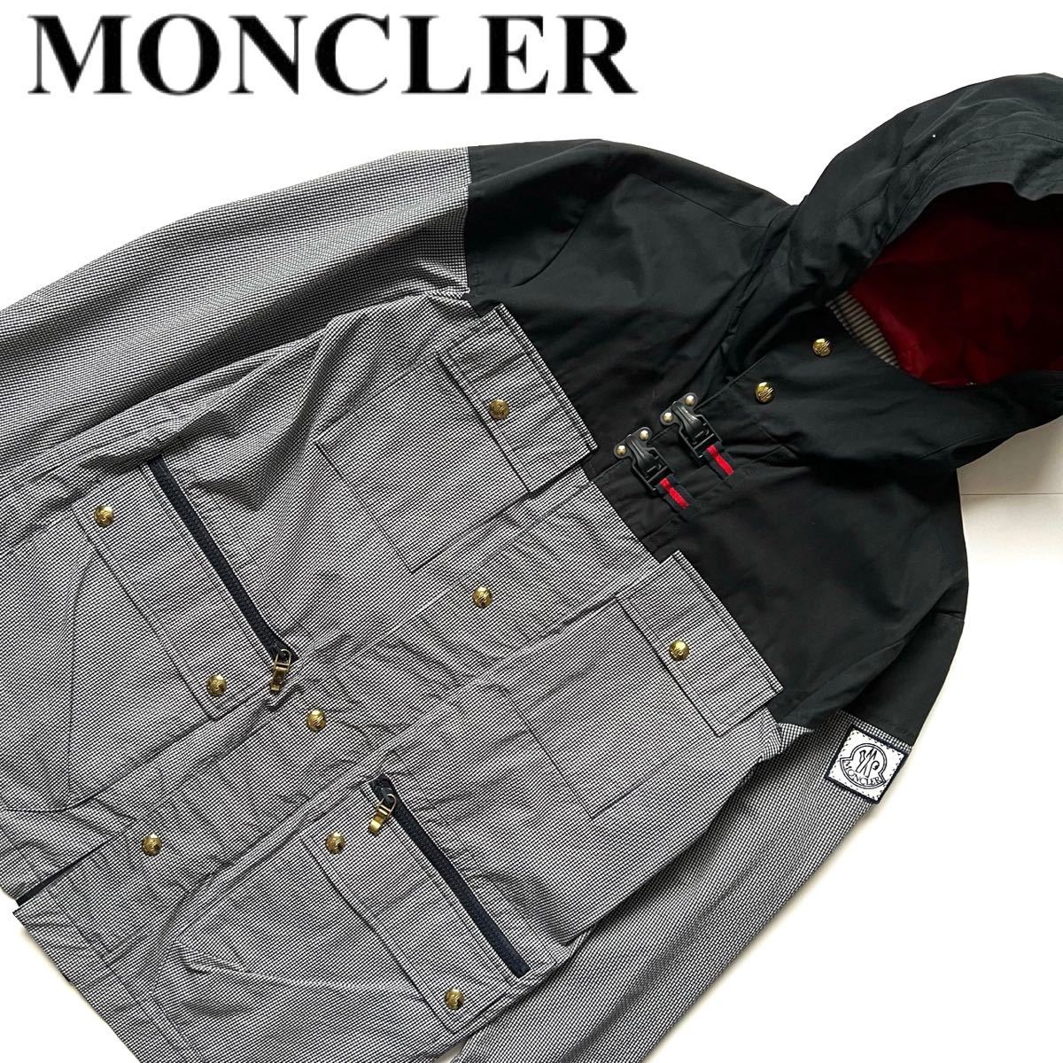 【送料無料】Moncler モンクレール マウンテンパーカー コート　メンズ　チェック柄　2 ジャケット　M ワッペン ロゴ