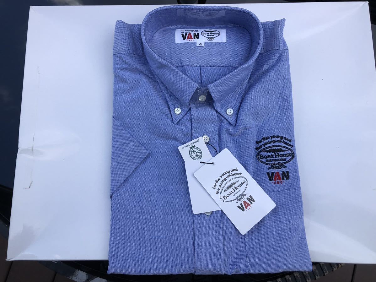 ★昭和とVANとおもちゃ★ VAN JAC VAN JACKETとBoat House collaboration シンプルなワンポイント　ブルー半袖BDシャツ
