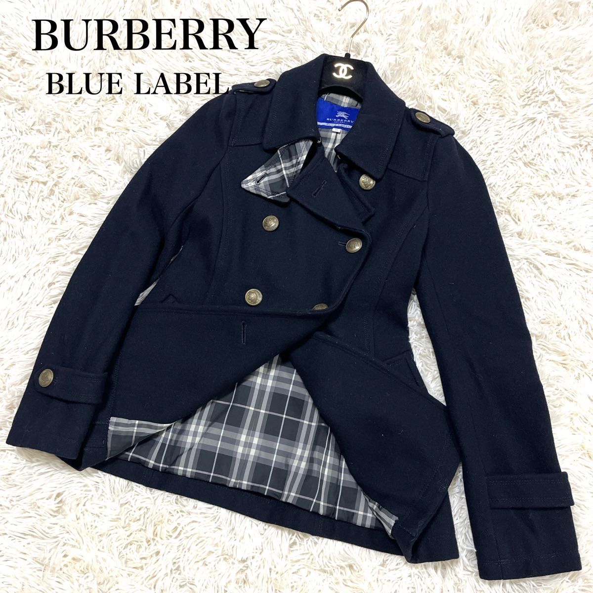 BURBERRY BLUELABEL バーバリーブルーレーベル ピーコート 38 ブラック 