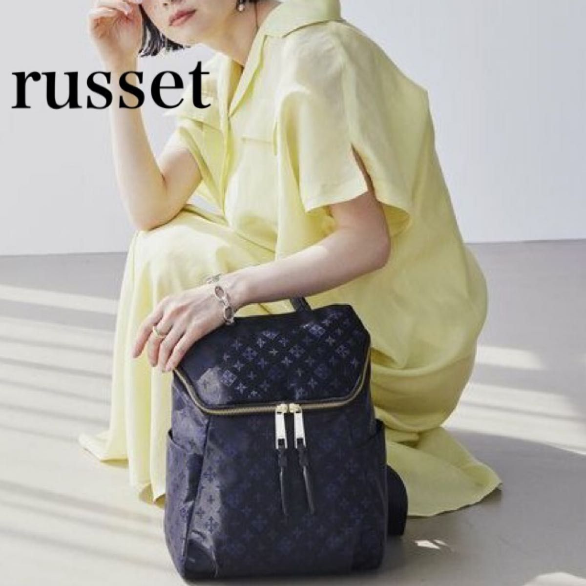 極美品】russet ラシットリュックサック ブラック ネイビー 極美品】russet ラシットリュックサック ブラック ネイビー