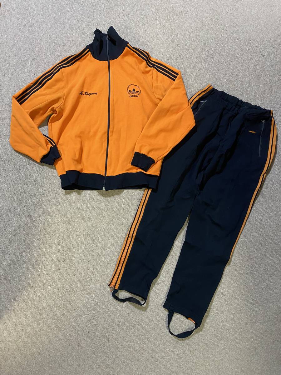 ビンテージ adidas アディダス ジャージ 上下 セット デサ オントレンジ トラックジャケット パンツ 3本ライン/70' 80's 昭和レトロ 古着QH_画像1