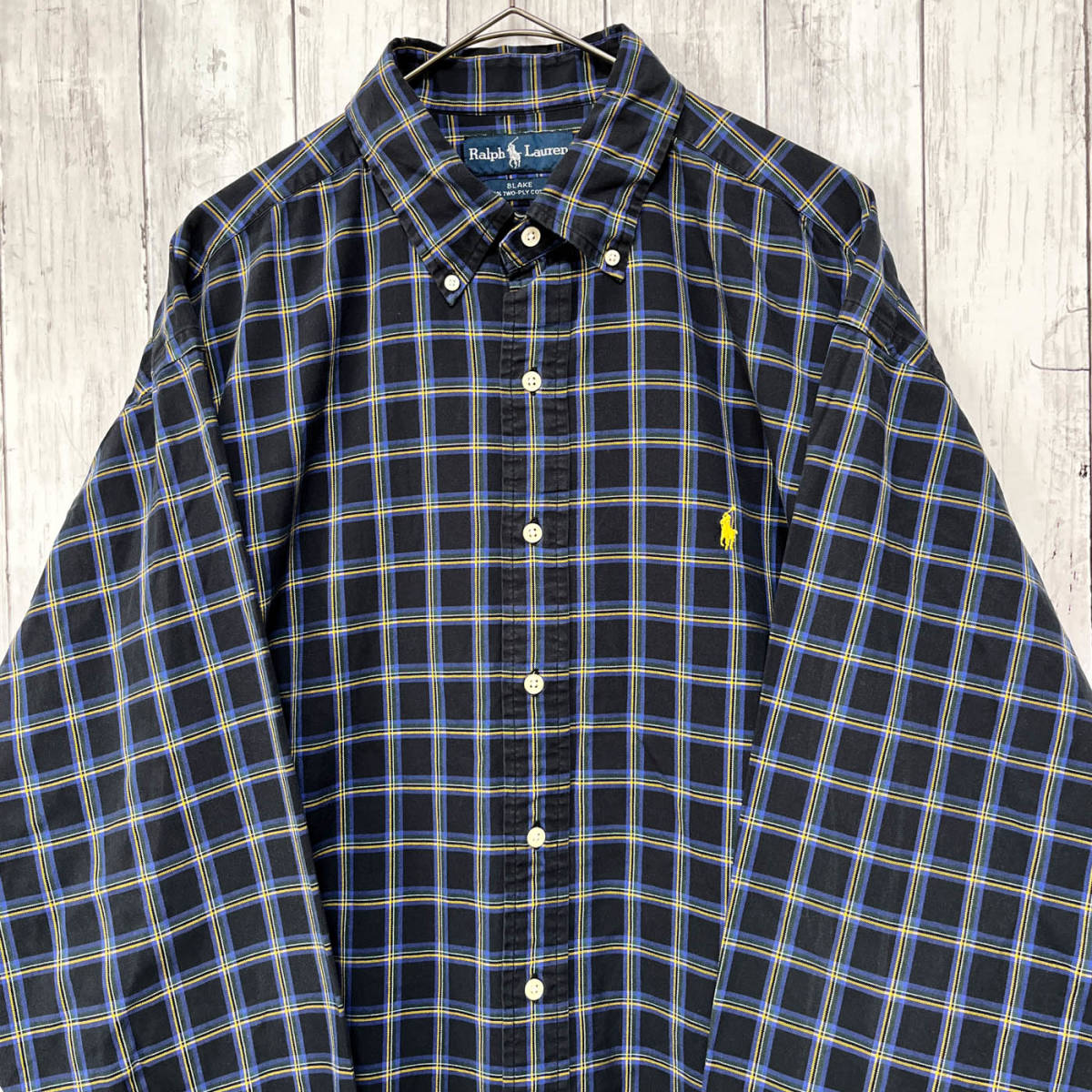ラルフローレン Ralph Lauren BLAKE TWO-PLY COTTON チェックシャツ 長袖シャツ メンズ ワンポイント コットン100% XLサイズ 5‐223_画像1