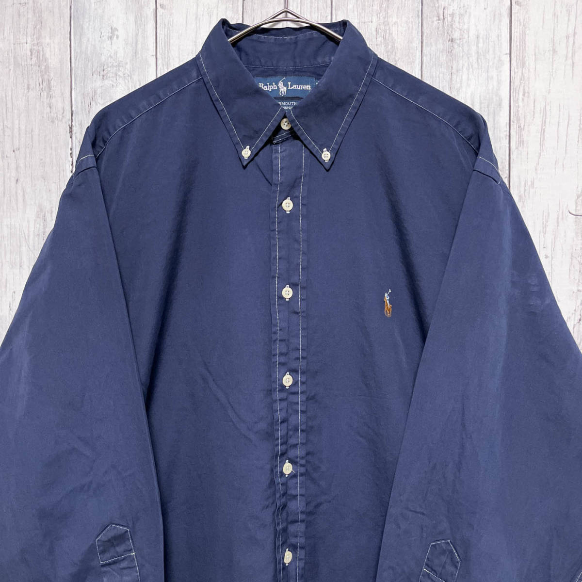 ラルフローレン Ralph Lauren YARMOUTH PINPOINT OXFORD 長袖シャツ メンズ ワンポイント コットン100% サイズ16 1/2 L~XLサイズ 5‐273_画像1