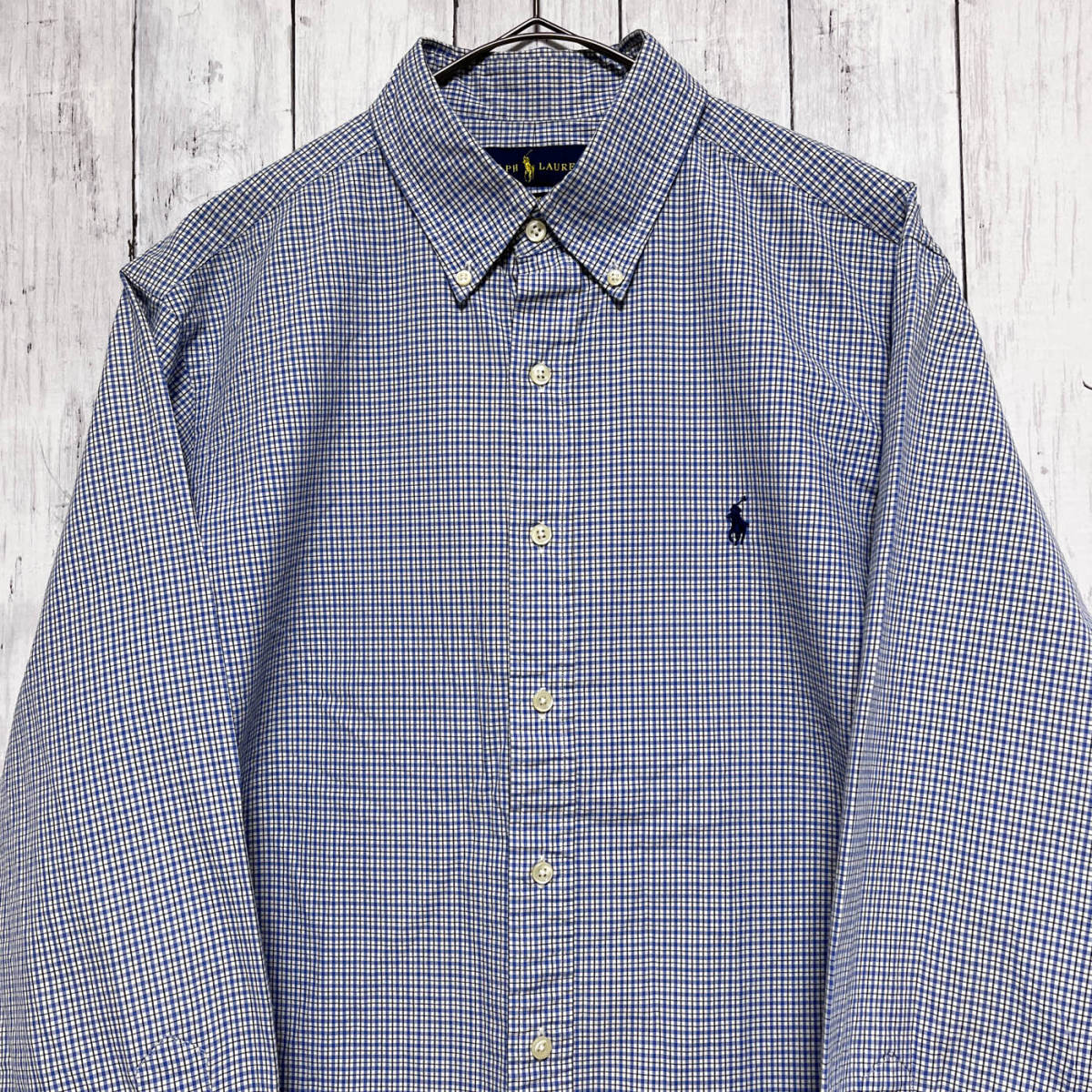 ラルフローレン Ralph Lauren CLASSIC FIT チェックシャツ 長袖シャツ メンズ ワンポイント コットン100% サイズ16 Lサイズ 5‐308_画像1