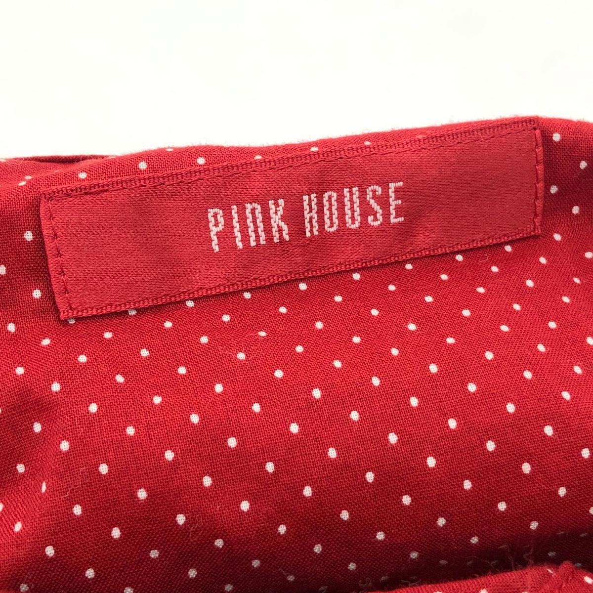 良好◆PINK HOUSE ピンクハウス 半袖ブラウス ◆ レッド コットン レディース ピコフリル ドット リボン トップス_画像4