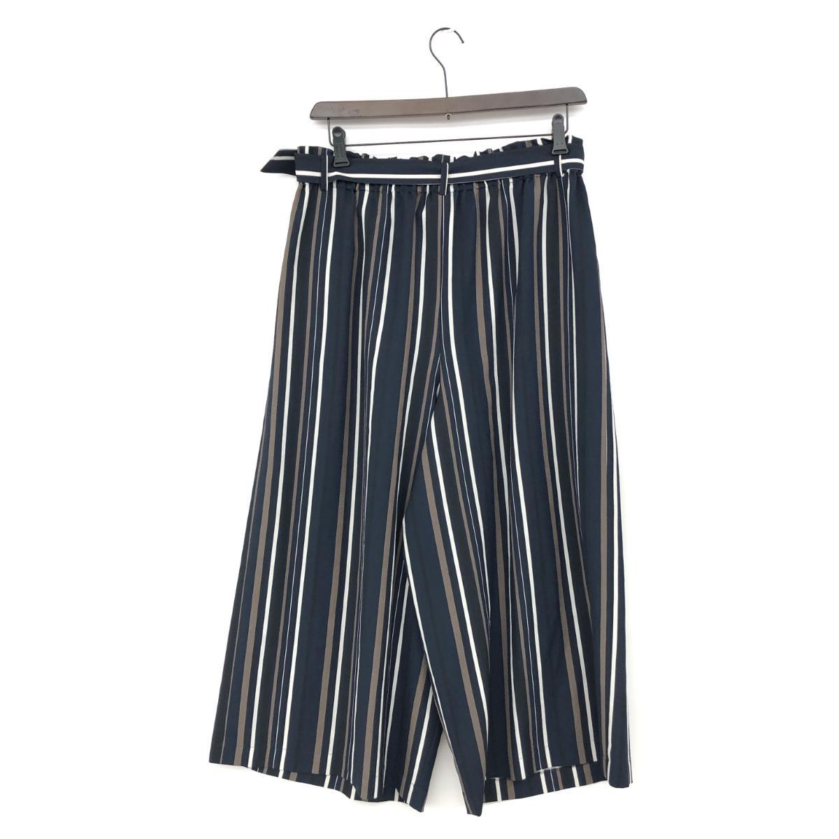  as good as new *LEILIAN Leilian wide pants large size 17+* navy lady's stripe pattern bottoms belt attaching 