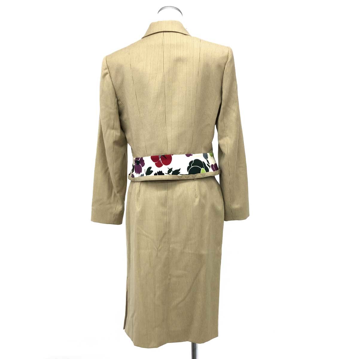 *Christian Dior Christian Dior skirt suit jacket 40 skirt 38* beige wool lady's Galliano period floral print 