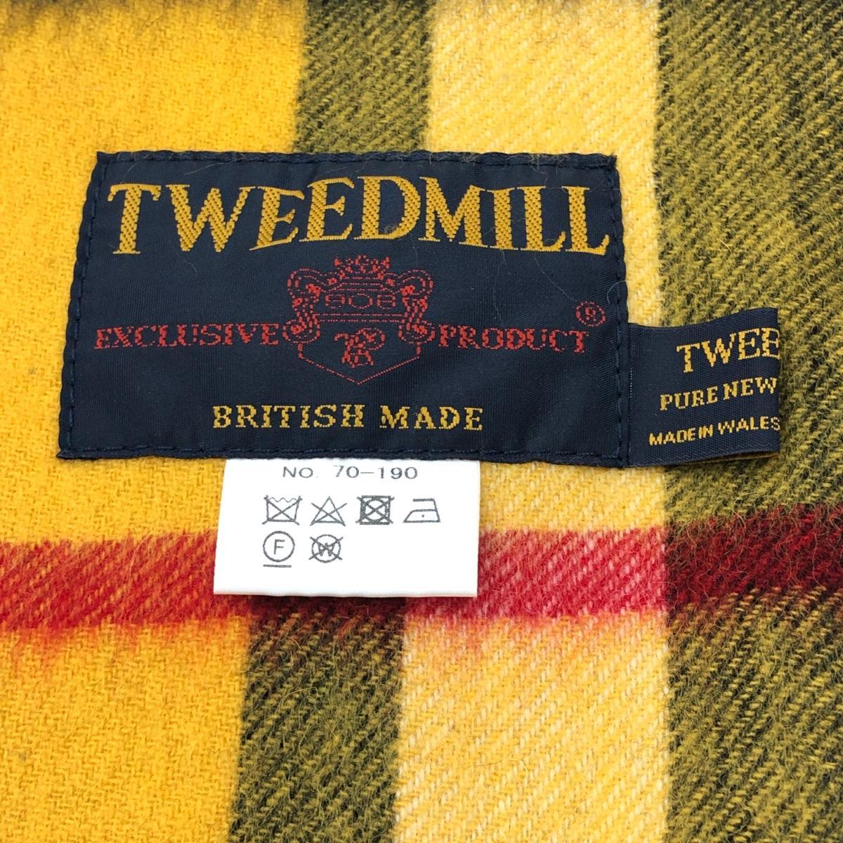 美品◆TWEEDMILL ツイードミル ブランケット マフラー◆ イエロー ウール100% チェック柄 レディース ストール 襟巻 服飾小物_画像3