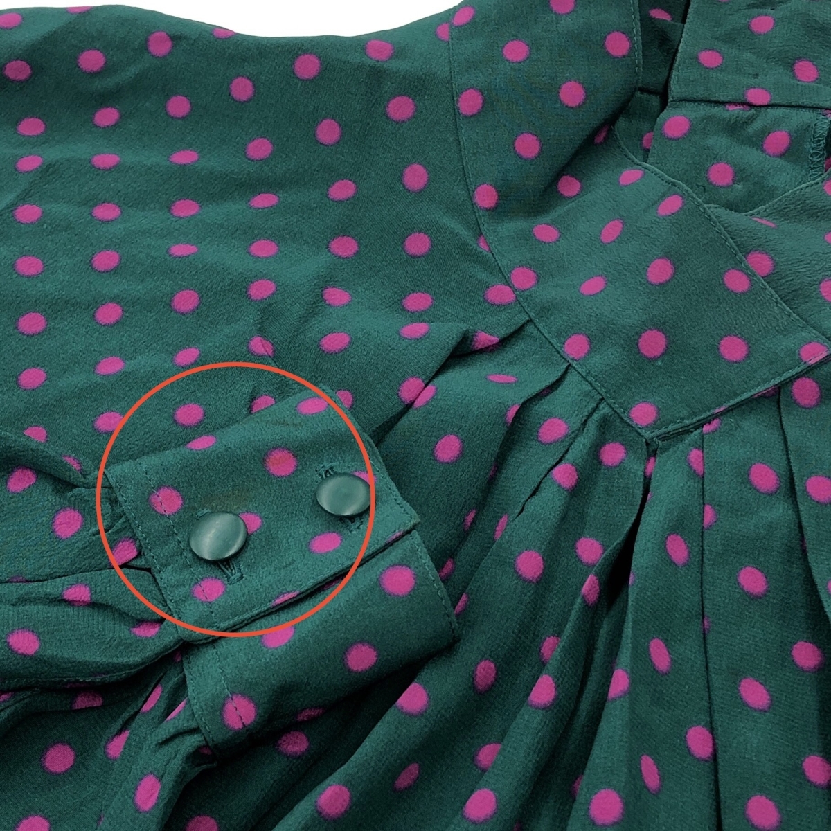 *Christian Dior Christian Dior silk long sleeve blouse M* green silk 100% lady's polka dot dot pattern tops 