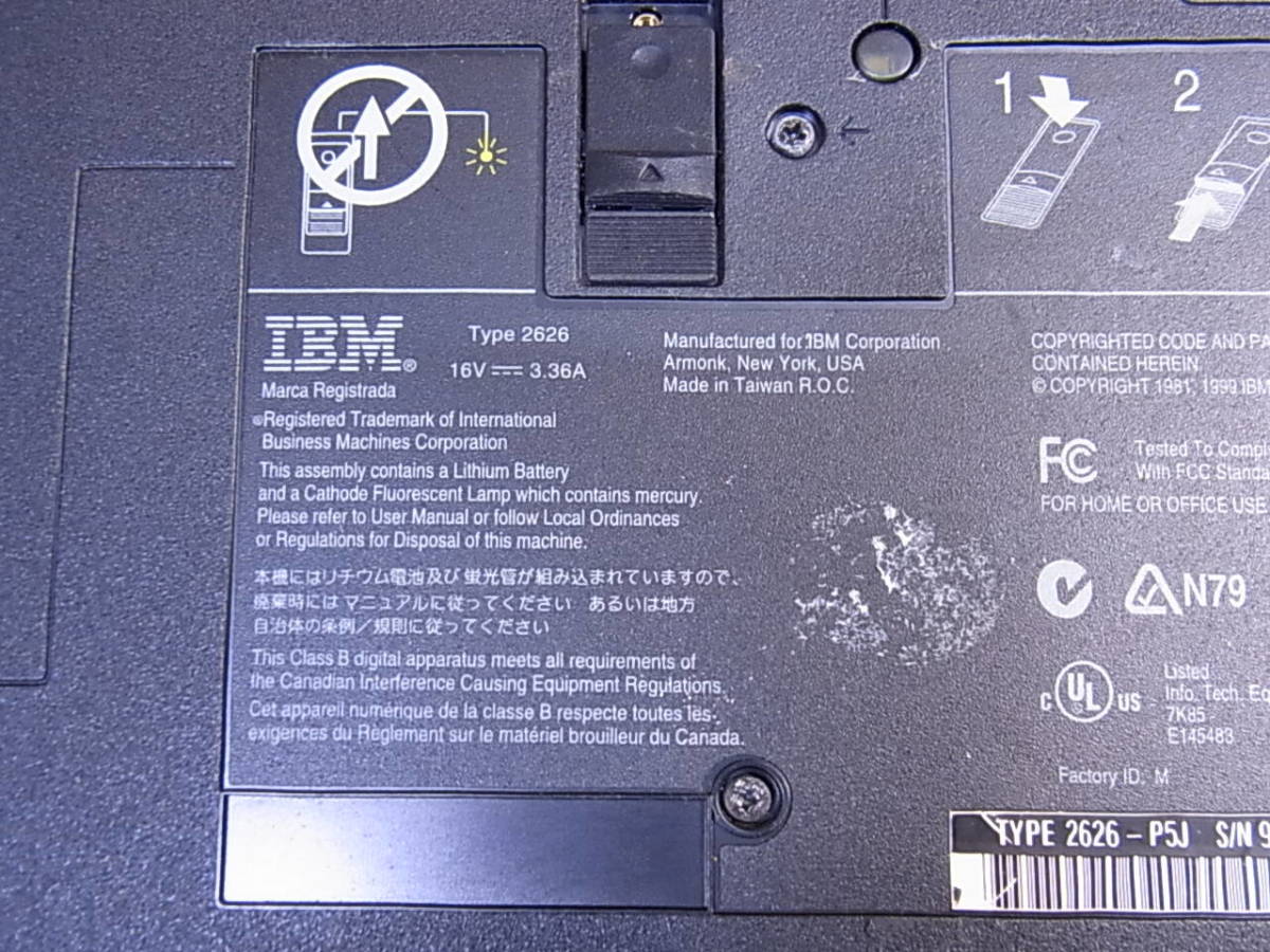 *Cb/223*IBM*12.1 type laptop *ThinkPad 390X*Type 2626*Celeron* memory /HDD/OS none * operation unknown * Junk 