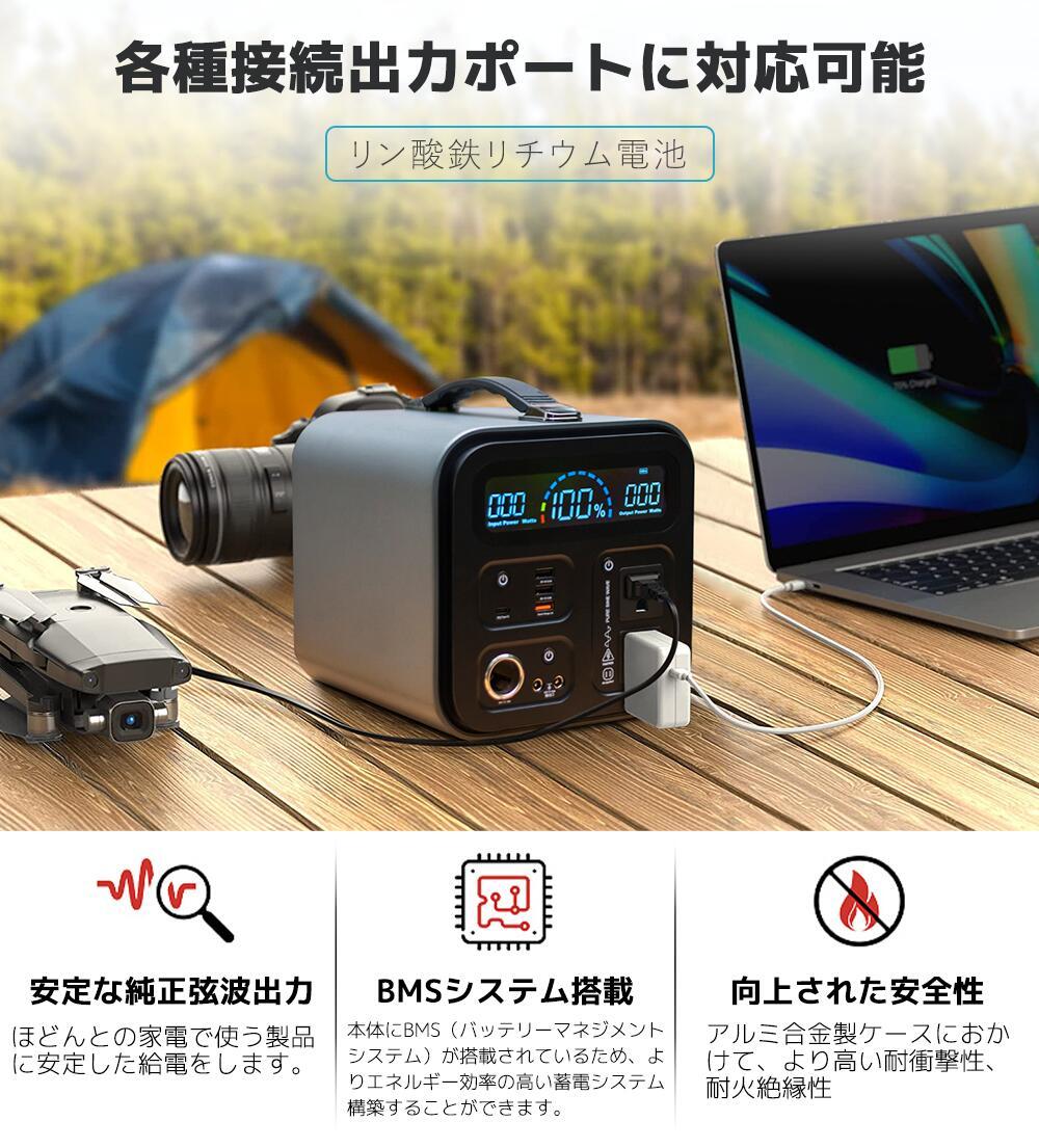 ポータブル電源 大容量 AC出力500W 96000mAh/300Wh 家庭用蓄電池 リン酸鉄リチウム電池 発電機 車中泊_画像3