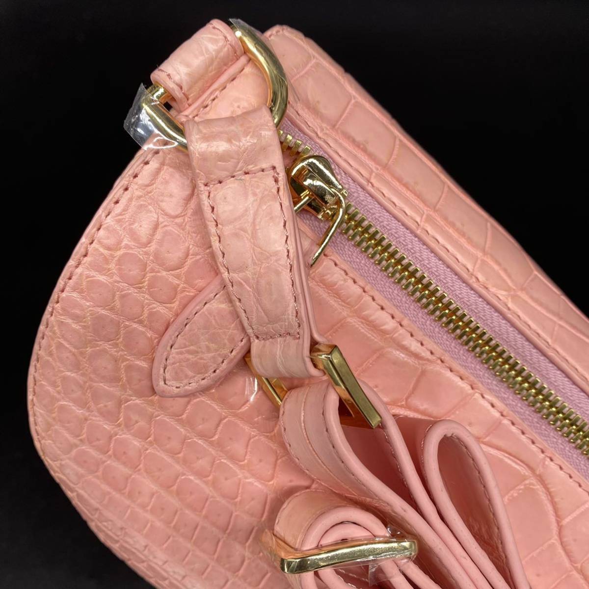 [ original leather black ko* order goods ] * car m crocodile body bag waist bag pastel pink N-128*