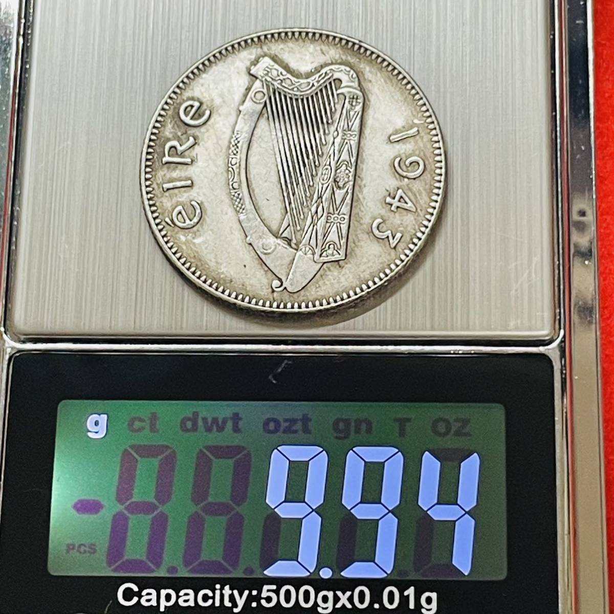 アイルランド　硬貨　ゲーリックハープ　1943年　ゲール語IRE（アイルランド）　ハンター馬　ハーフクラウン　コイン　古銭　重さ9.94g_画像5