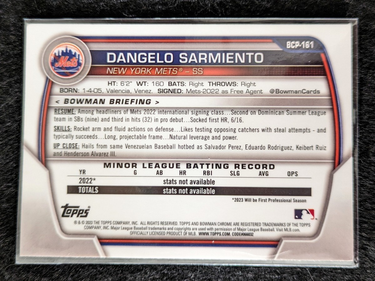 【初売！1円スタート】2023 Bowman Chrome - Dangelo Sarmiento 1st Mega Box Refractor / Mets Topps_画像2