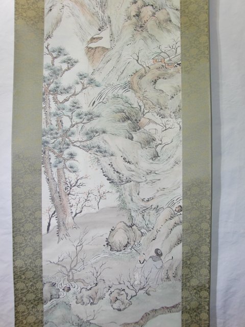 特選品　YA-158　王釣石　（王驤）　看梅図　山水　紙本　肉筆　彩色　中国書画　掛軸　書道　水墨画_画像7