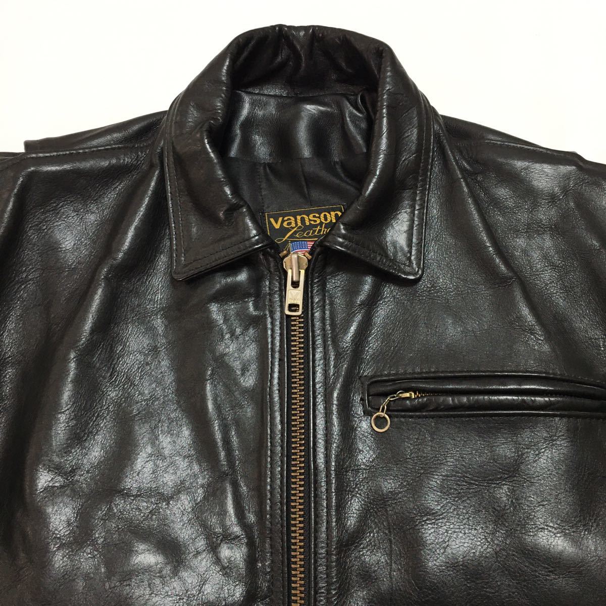 USA製VANSONバンソン 本革襟付きライダースジャケット38シングル USA製VANSONバンソン 本革襟付きライダースジャケット38シングル