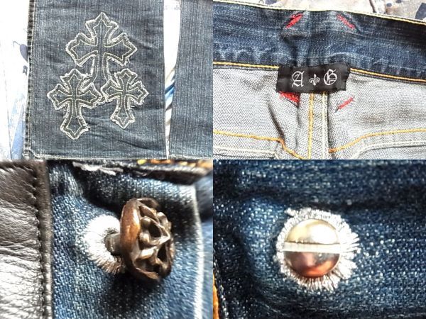 e- and ji-A&G jeans leather 83cm Cross patch custom Denim button fly sv silver 925
