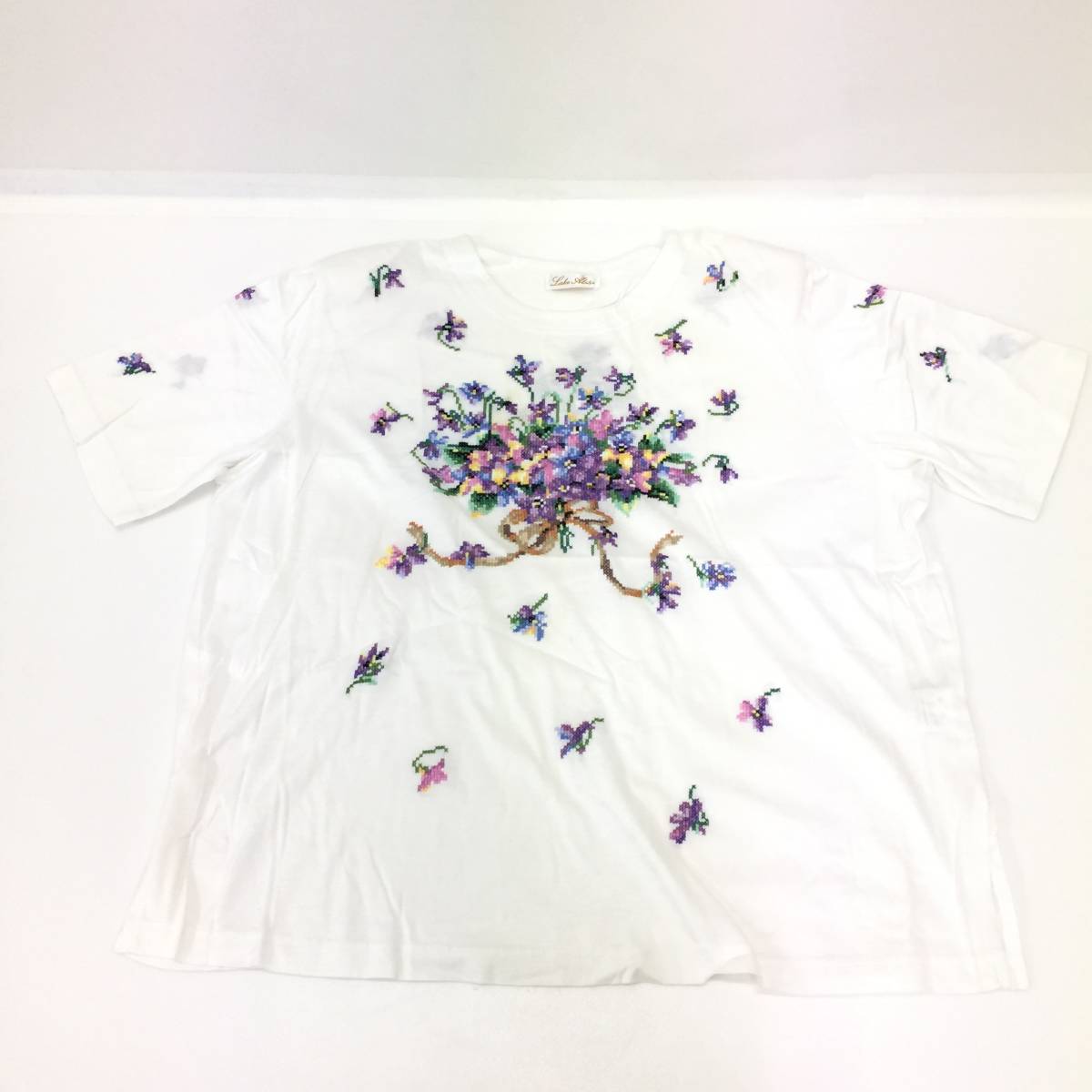 82 Lake Alster レイクアルスター クロスステッチ 刺繍 半袖 Tシャツ 2点セット まとめて 花柄 フラワーデザイン レディース トップス_画像2