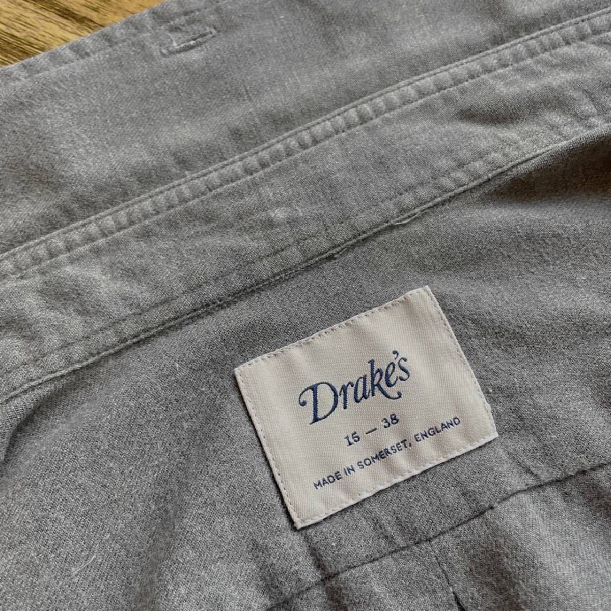 ［イギリス製］Drake’s コットンネル ボタンダウンシャツ グレー 15/38 (Sサイズ相当）_画像6