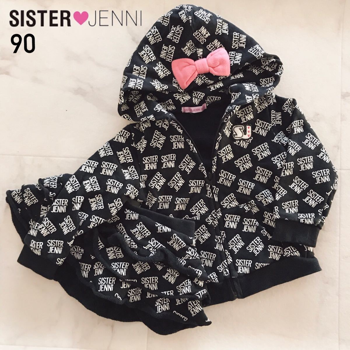 【上下2点セット】90 SISTER JENNI BABY ジェニィ ベビー ロゴ 長袖 スエット パーカー スカート 黒 セットアップ 女の子 春服 まとめ売り_画像1