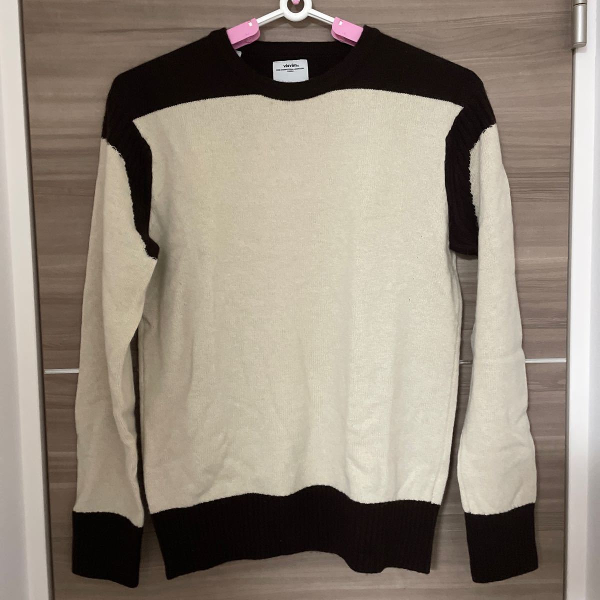 新品未使用 visvim ニット サイズ2 日本製 ベージュ系×濃茶 薄手セーター