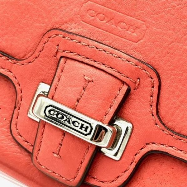 仙53 COACH 長財布 ピンクカラー サーモンピンク フラッグベルト シルバー金具 コーチ ウォレット レディース_画像9