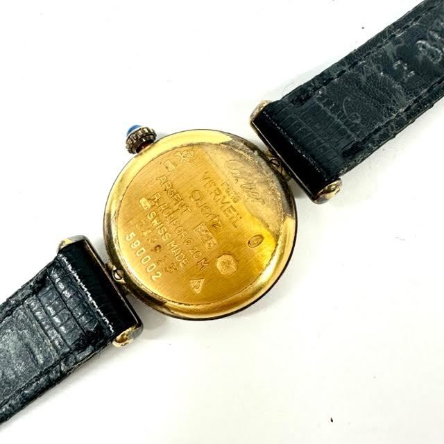 仙55 Cartier マストコリゼ 590002 クオーツ SV 925 レディース 腕時計 カルティエ シルバー ブラック文字盤 _画像7