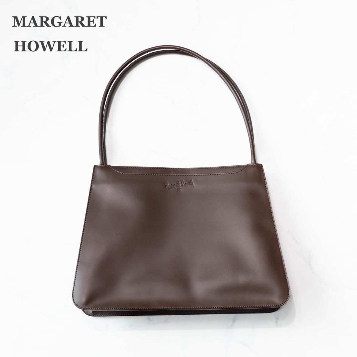 【MARGARET HOWELL】マーガレットハウエル　トートバッグ　牛革　ブラウン　A4収納　旧ロゴ