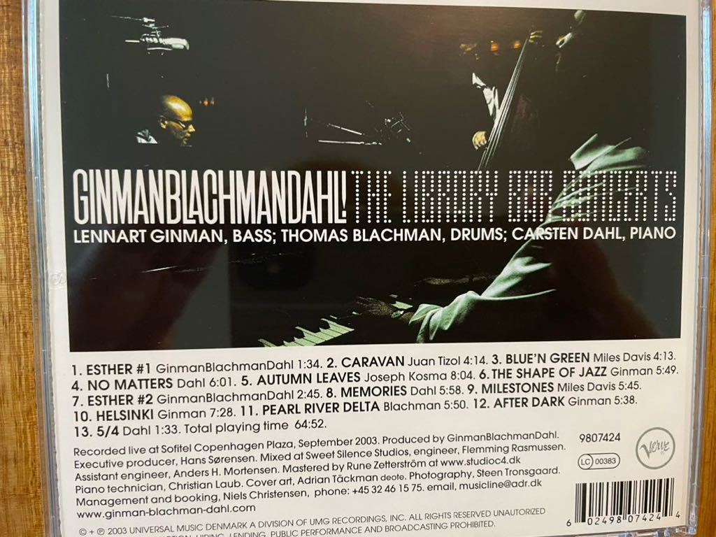 CD GINMAN BLACHMAN DAHL / THE LIBRARY BAR CONCERTS_画像4