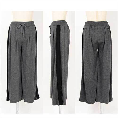  charcoal gray (M) side line entering wide pants waist rubber bottoms pants lady's fashion 9822