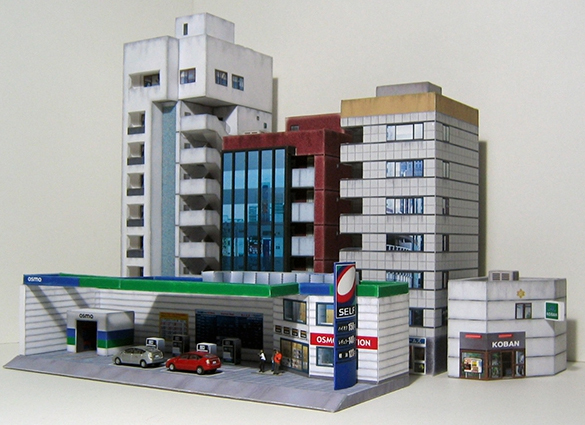 ペーパークラフト5棟セット、日本の建物6（組立キット）_自作の組立式ペーパークラフトです。