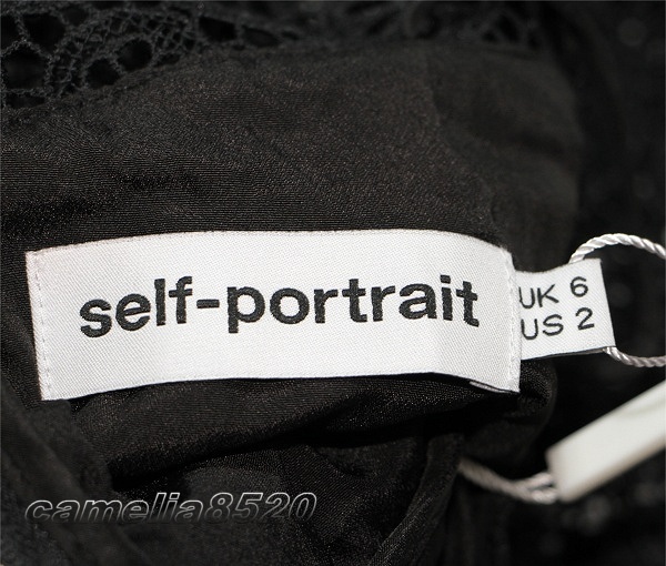 セルフポートレイト Self-Portrait ワンピース ギピュール レース ブラック 刺繍 US2 UK6 サイズ S 未使用 Floral-printed openwork dress_画像2
