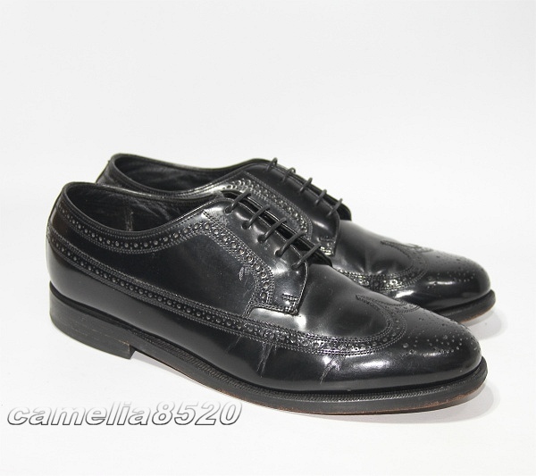 FLORSHEIM フローシャイム ロング ウィングチップ ビジネスシューズ 20856 黒 ブラック レザー 本革 10.5 EEE 約28cm 中古 美品