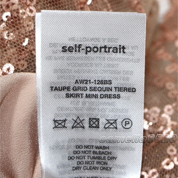 セルフポートレイト Self-Portrait ワンピース ティアード スパンコール チュール トープ ブロンズ US8 UK12 サイズ L 新品 Sequin Tiered _画像3