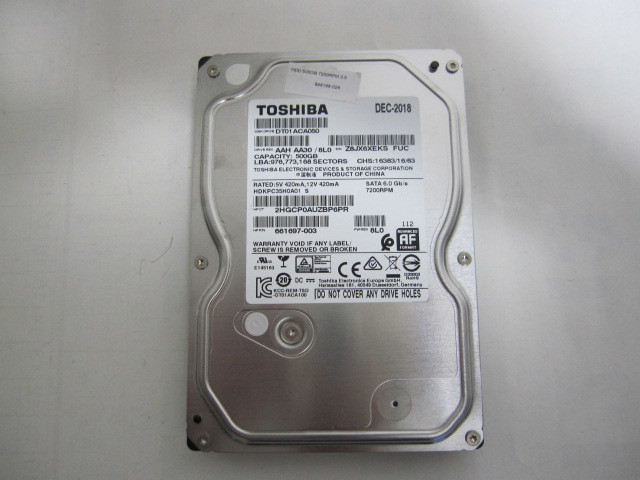 TOSHIBA 3.5インチ SATA HDD 500GB　 DT01ACA050 動作品_画像1