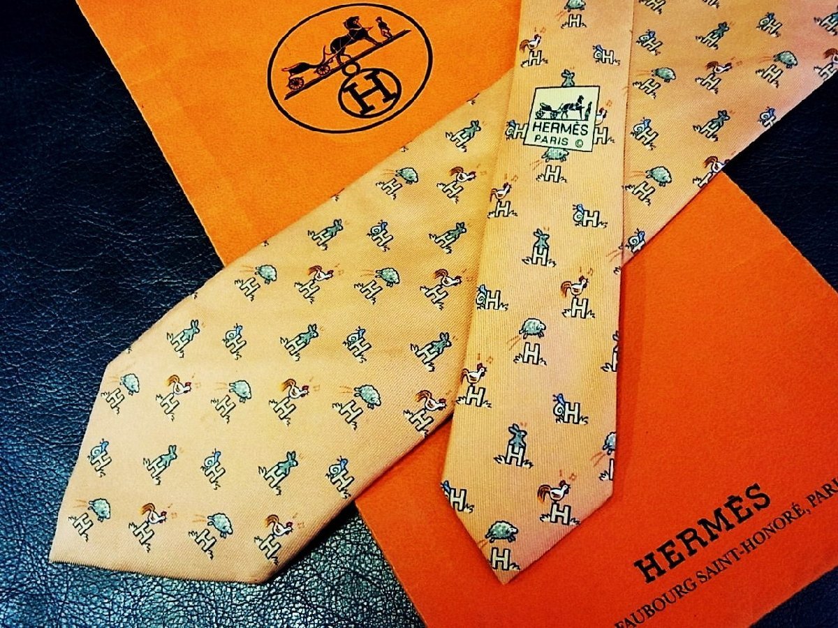☆並品☆4R01392【HERMES】エルメス「H柄 ニワトリ 羊 うさぎ ☆並品☆4R01392【HERMES】エルメス「H柄 ニワトリ 羊 うさぎ