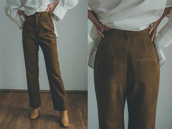 美品 CLANE クラネ 2021AW CHAMBRAY CORDUROY J/W STRAIGHT PANTS シャンブレーコーデュロイ ストレートパンツ 1 カーキブラウン_画像10