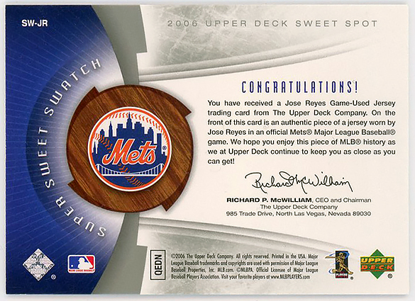 METS-BLUEJAYS△JOSE REYES/2006 UD SWEET SPOT SUPER SWEET SWATCHジャンボジャージ #299!_画像2